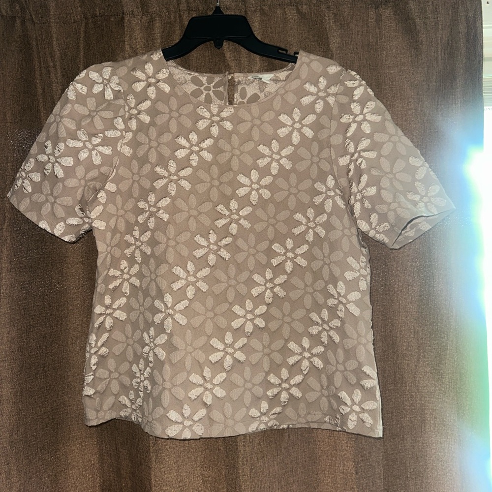 Cato Cream Boxy Graphic Short Sleeve Blouse
